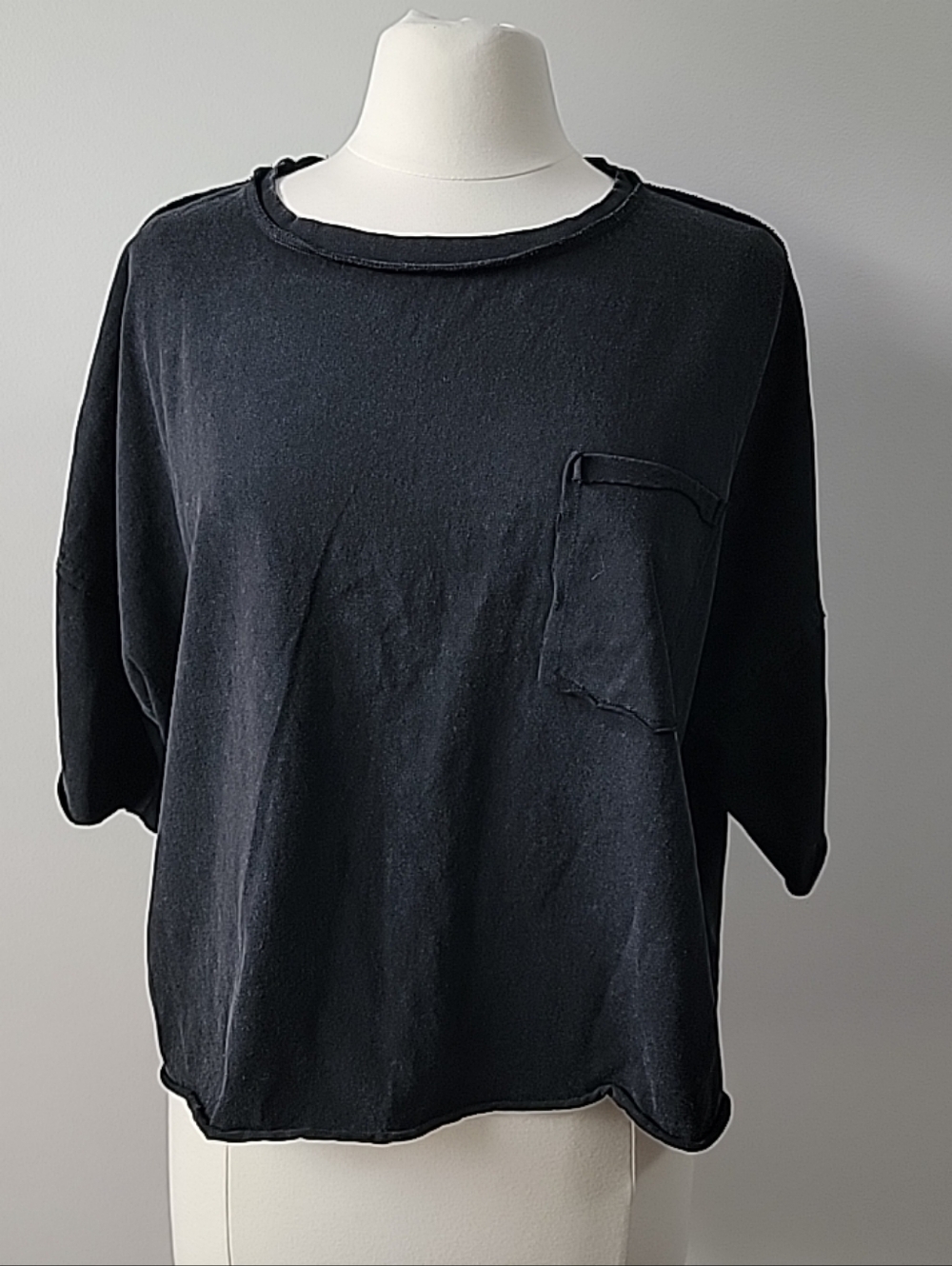 Blakeley black oversized short-sleeve shirt drop shoulder design pocket  1X EUC